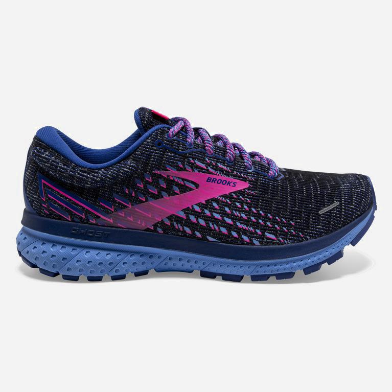 Brooks Women's Ghost 13 Road Running Shoes Singapore - Ebony Grey/Blue/Pink (39107-LQPU)